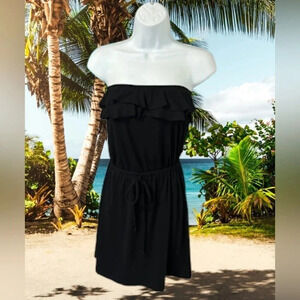 Eyeshadow Women’s Small Mini Dress Black Beach Cover Up Ruffle Tie‎ Waist Beachy